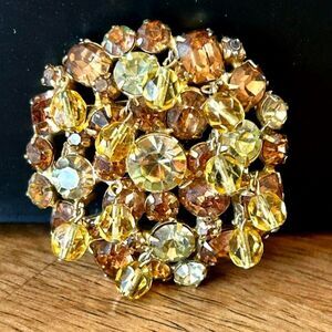 Vintage Amber & Champagne Rhinestone Brooch with Dangle Beads